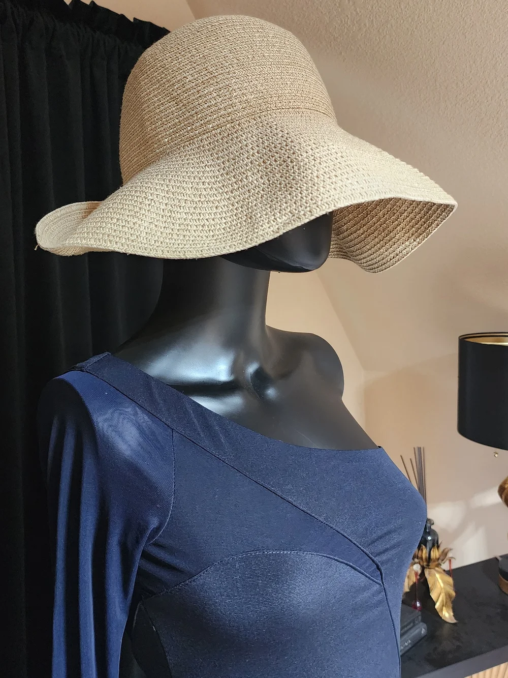 BETMAR New York Wide Brim Sun Hat Natural Straw Blend Floppy Hat Beige